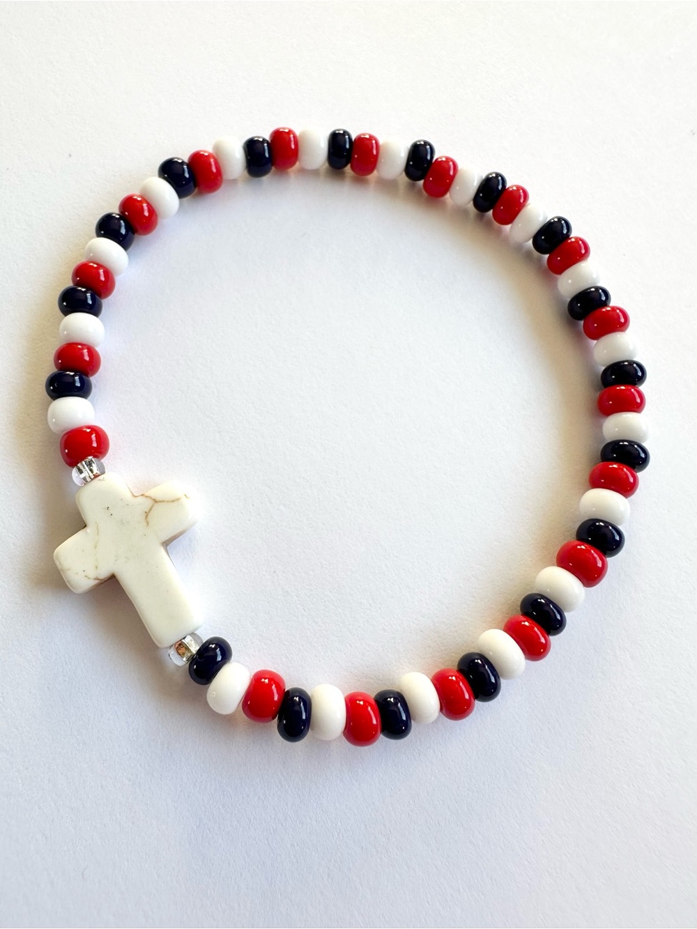 Stone Cross Patriotic Red White & Blue Bracelet